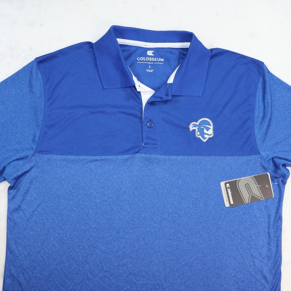 Colosseum Seton Hall Pirates Mens Large Blue Two Tone Performance Polo Shirt NEW